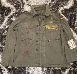 Vintage Reworked German Military Flecktarn Olive Drab Field Shirt Jacket with Cu